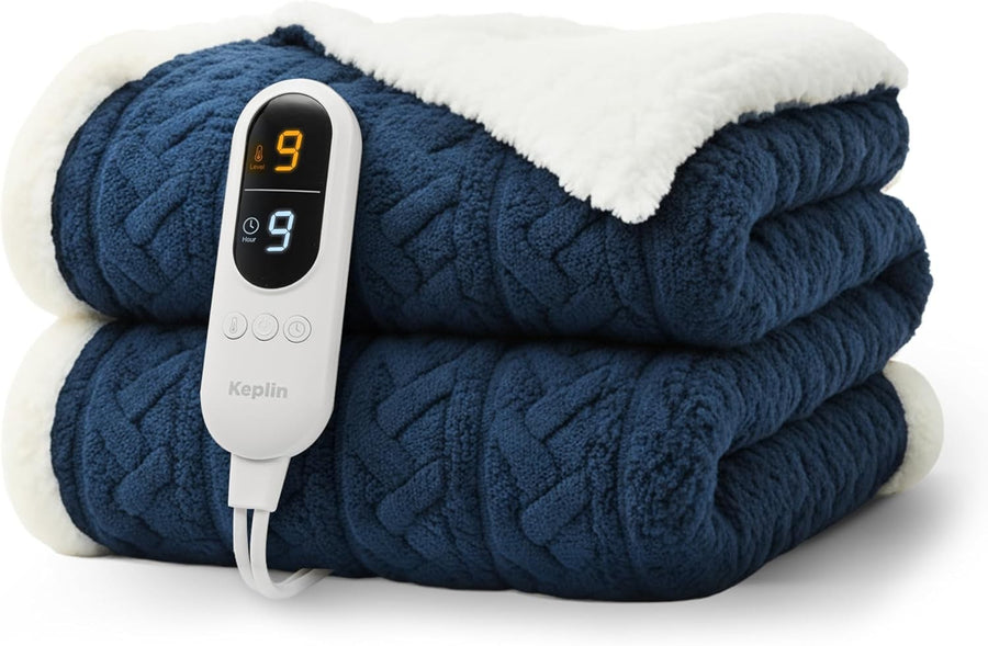 Large Electric Heated Throw Blanket Sherpa Fleece 9 Settings - Kwikley