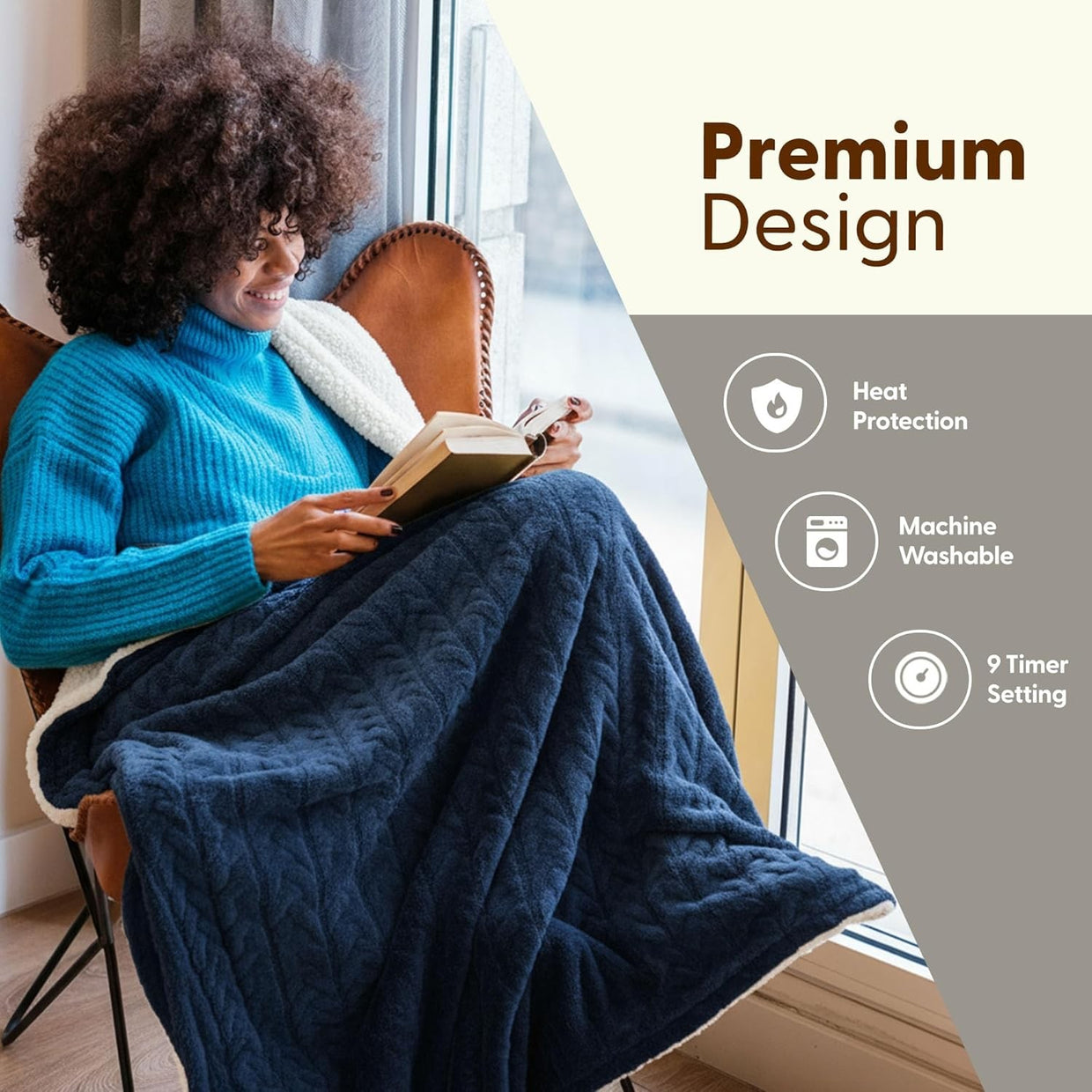 Large Electric Heated Throw Blanket Sherpa Fleece 9 Settings - Kwikley
