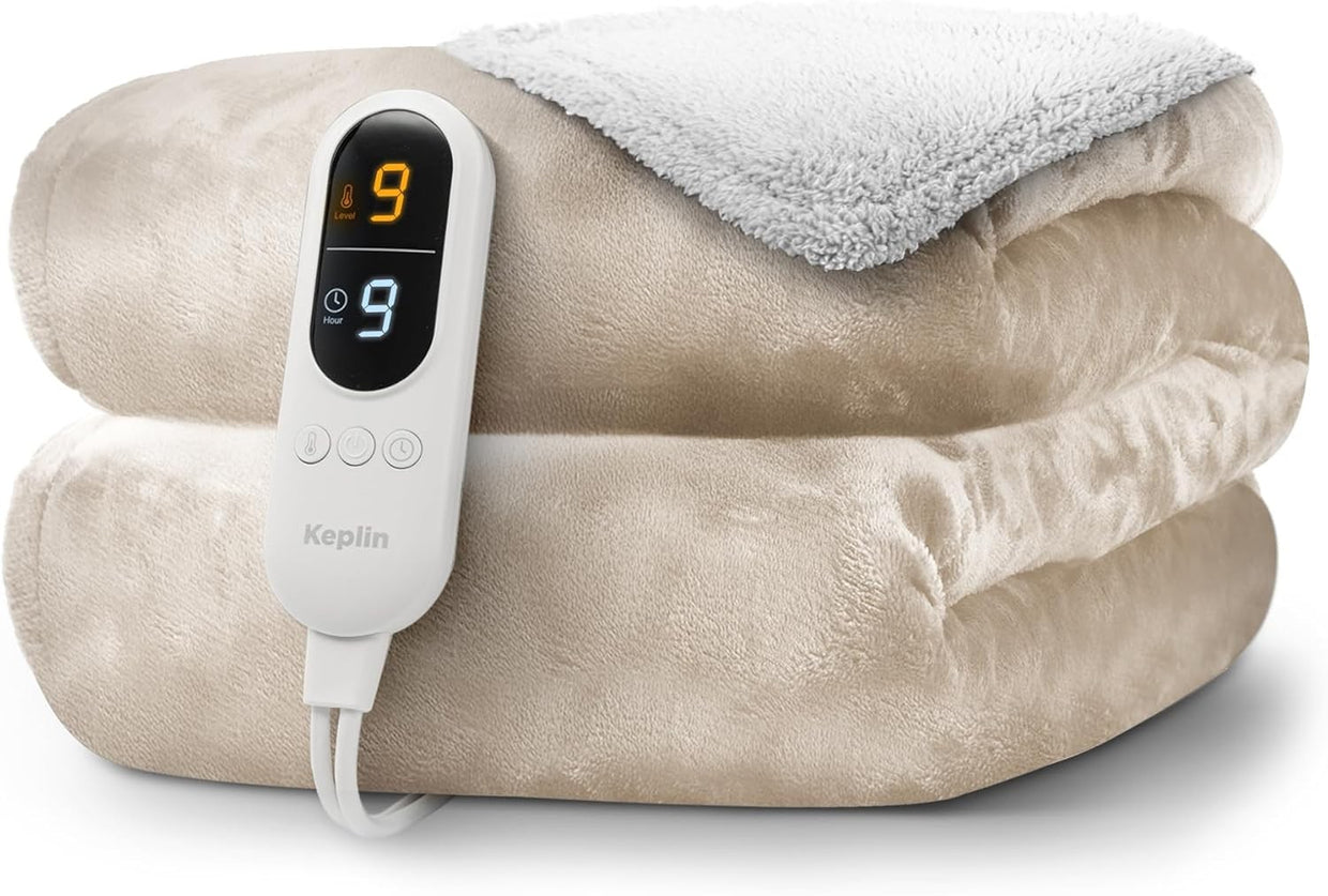 Large Electric Heated Throw Blanket Sherpa Fleece 9 Settings Timer - Kwikley