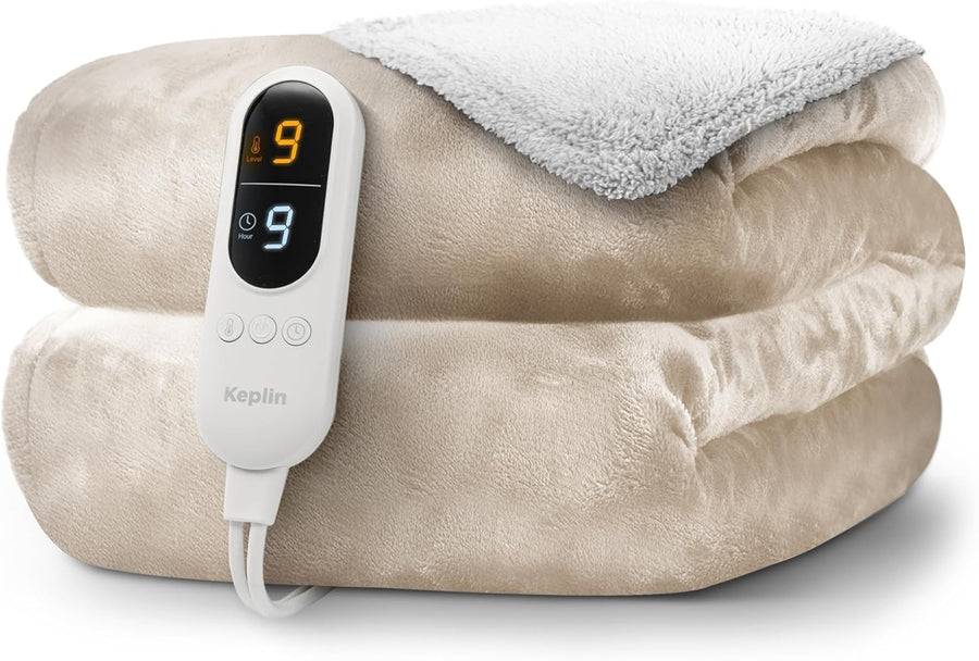 Large Electric Heated Throw Blanket Sherpa Fleece 9 Settings Timer - Kwikley