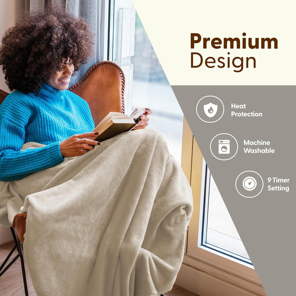 Large Electric Heated Throw Blanket Sherpa Fleece 9 Settings Timer - Kwikley