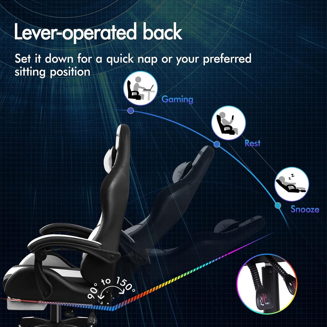 Large Ergonomic Gaming Chair Reclining PU Leather Office Desk PC Swivel White - Kwikley