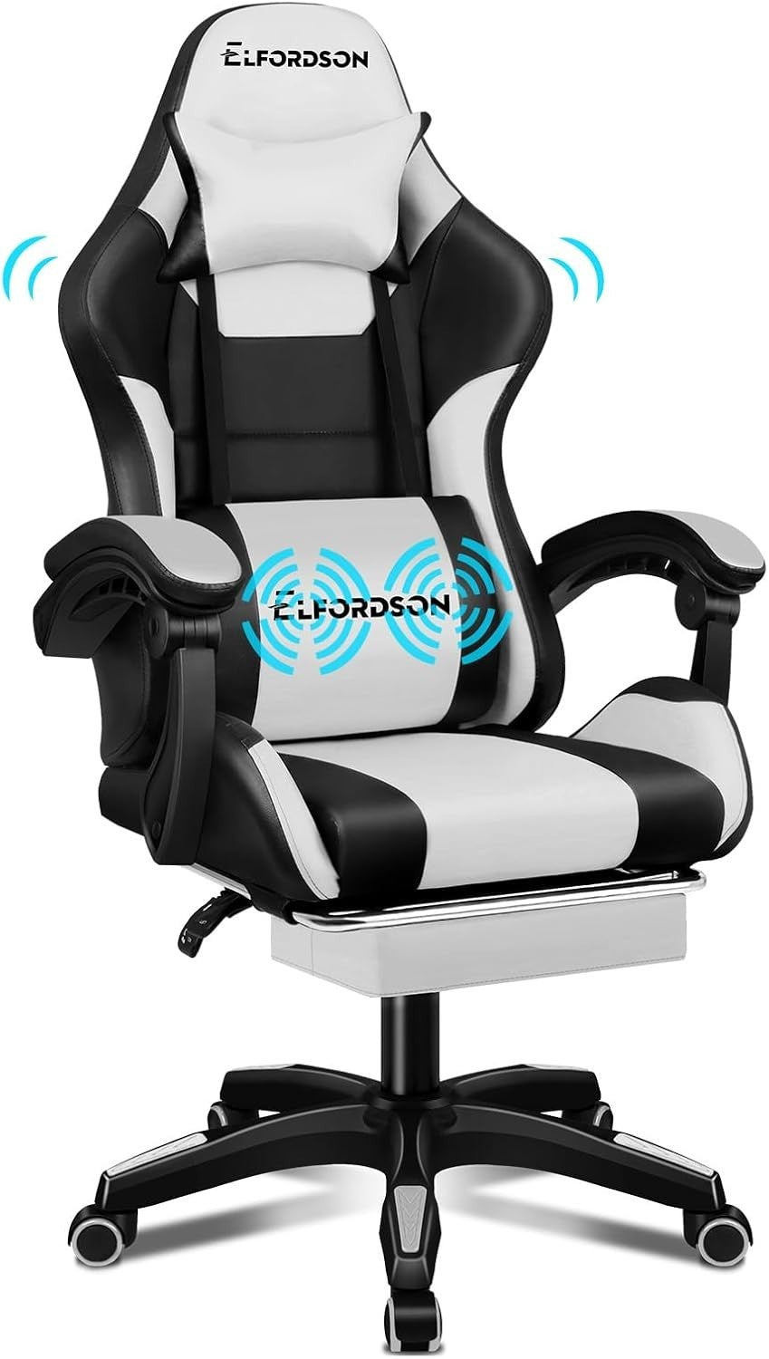 Large Ergonomic Gaming Chair Reclining PU Leather Office Desk PC Swivel White - Kwikley