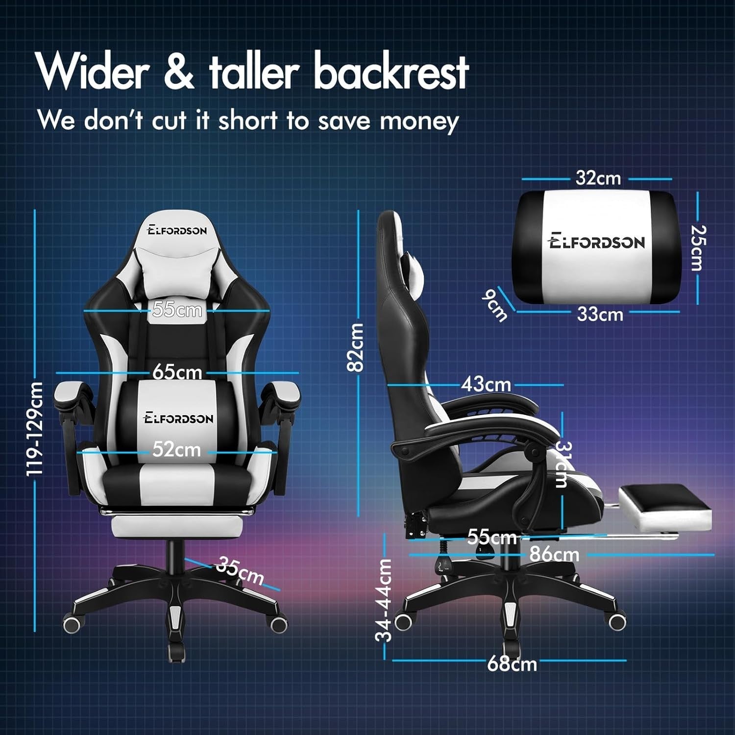 Large Ergonomic Gaming Chair Reclining PU Leather Office Desk PC Swivel White - Kwikley