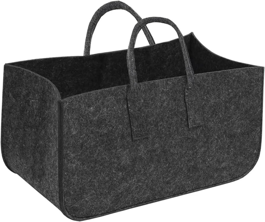 Large Firewood Log Carrier Tote Bag Felt Basket Black Heavy Duty Storage - Kwikley