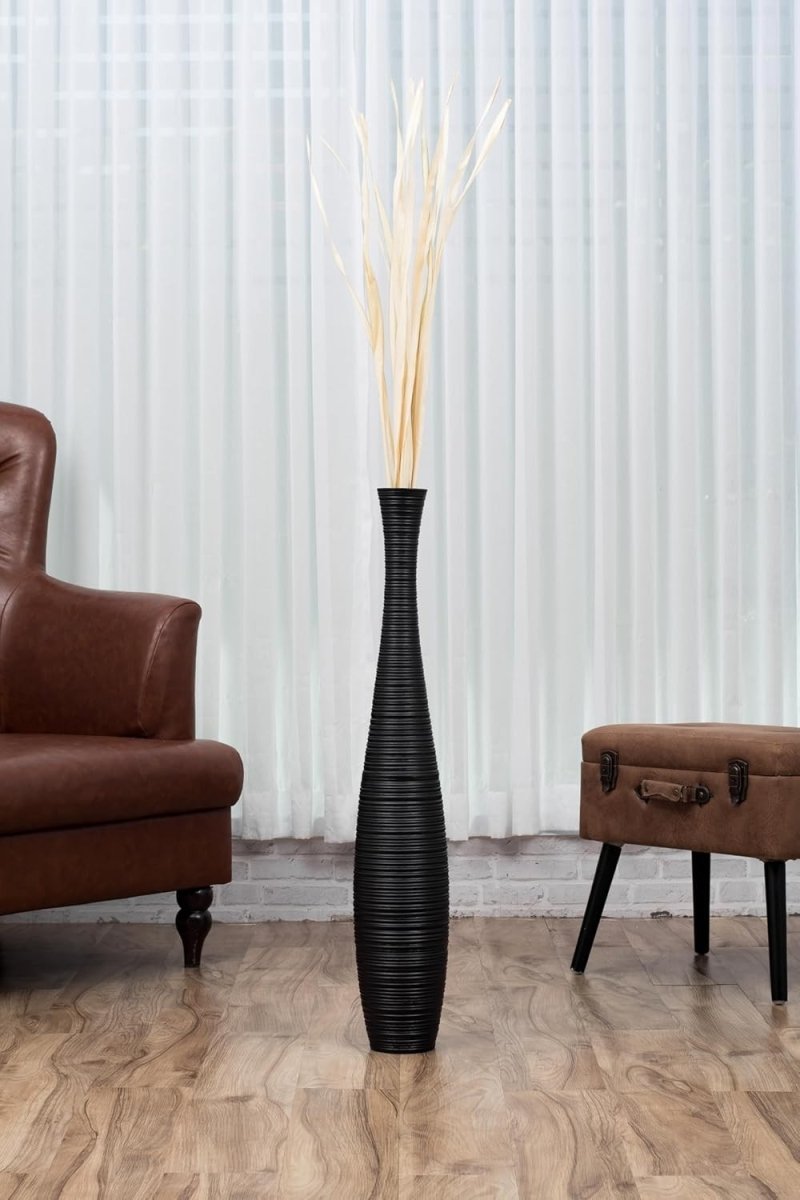 Large Floor Vase 85cm Tall Black Wooden Decor for Pampas Grass - Kwikley
