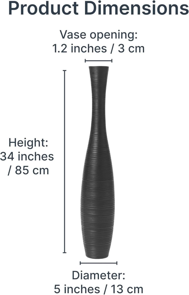 Large Floor Vase 85cm Tall Black Wooden Decor for Pampas Grass - Kwikley