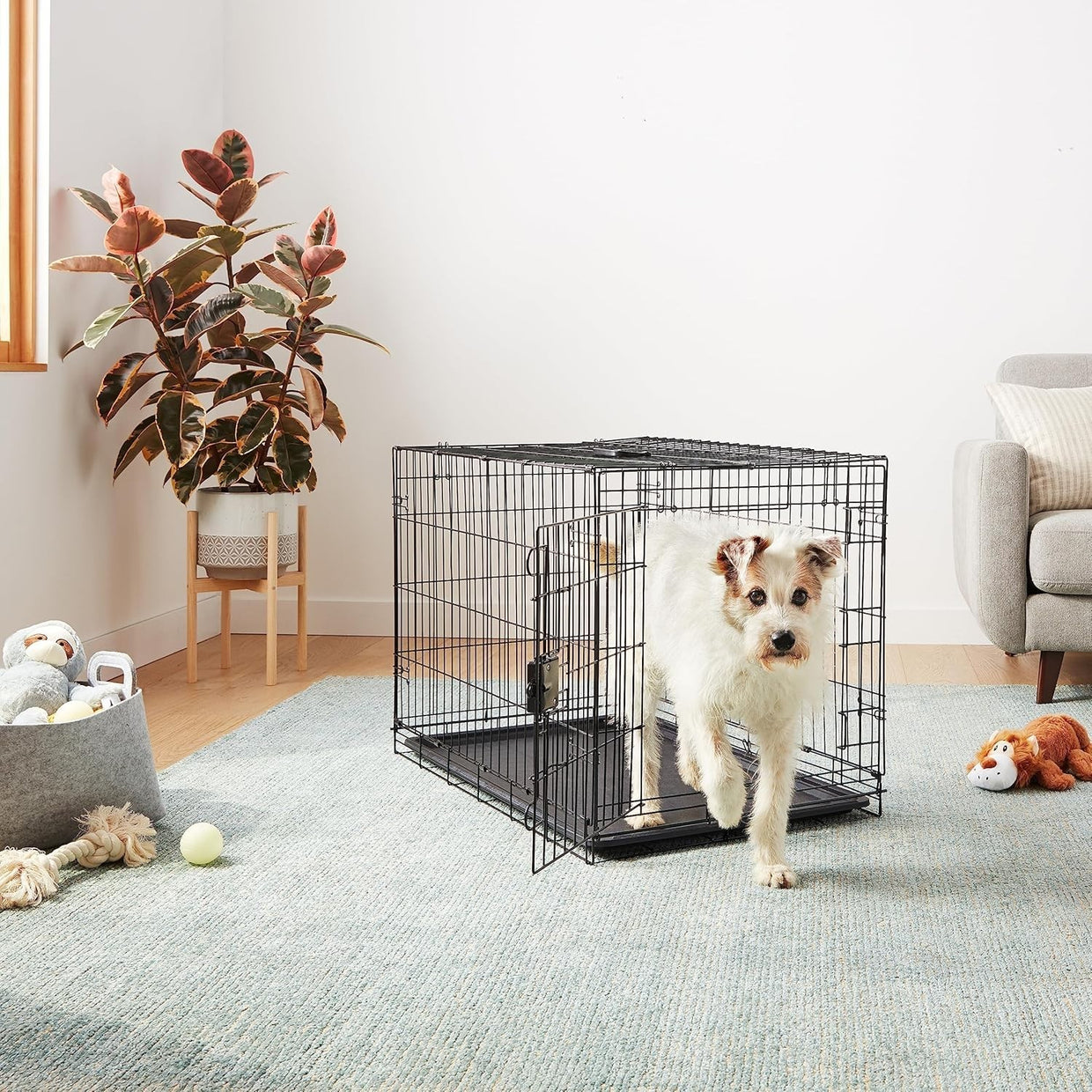 Large Foldable Metal Dog Crate Cage with Tray – Secure Indoor Kennel 91cm - Kwikley