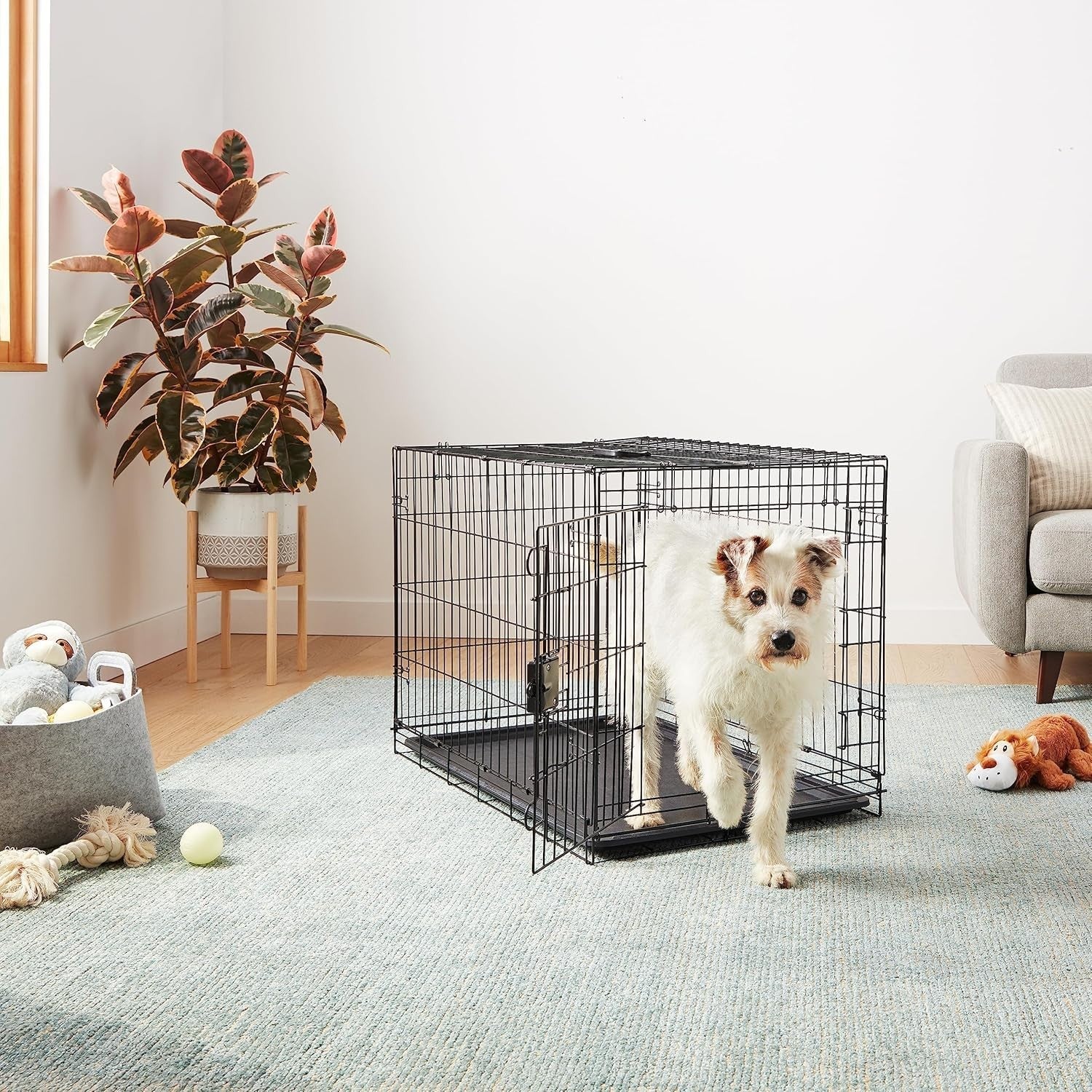 Large Foldable Metal Dog Crate Cage with Tray – Secure Indoor Kennel 91cm - Kwikley