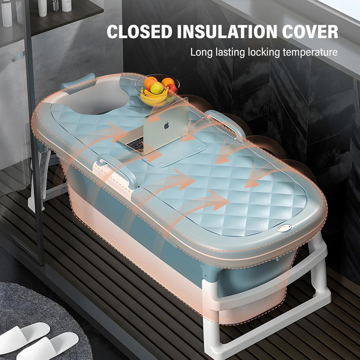 Large Foldable Portable Adult Bathtub 138x62x52cm with Lid & Foot Massage - Kwikley