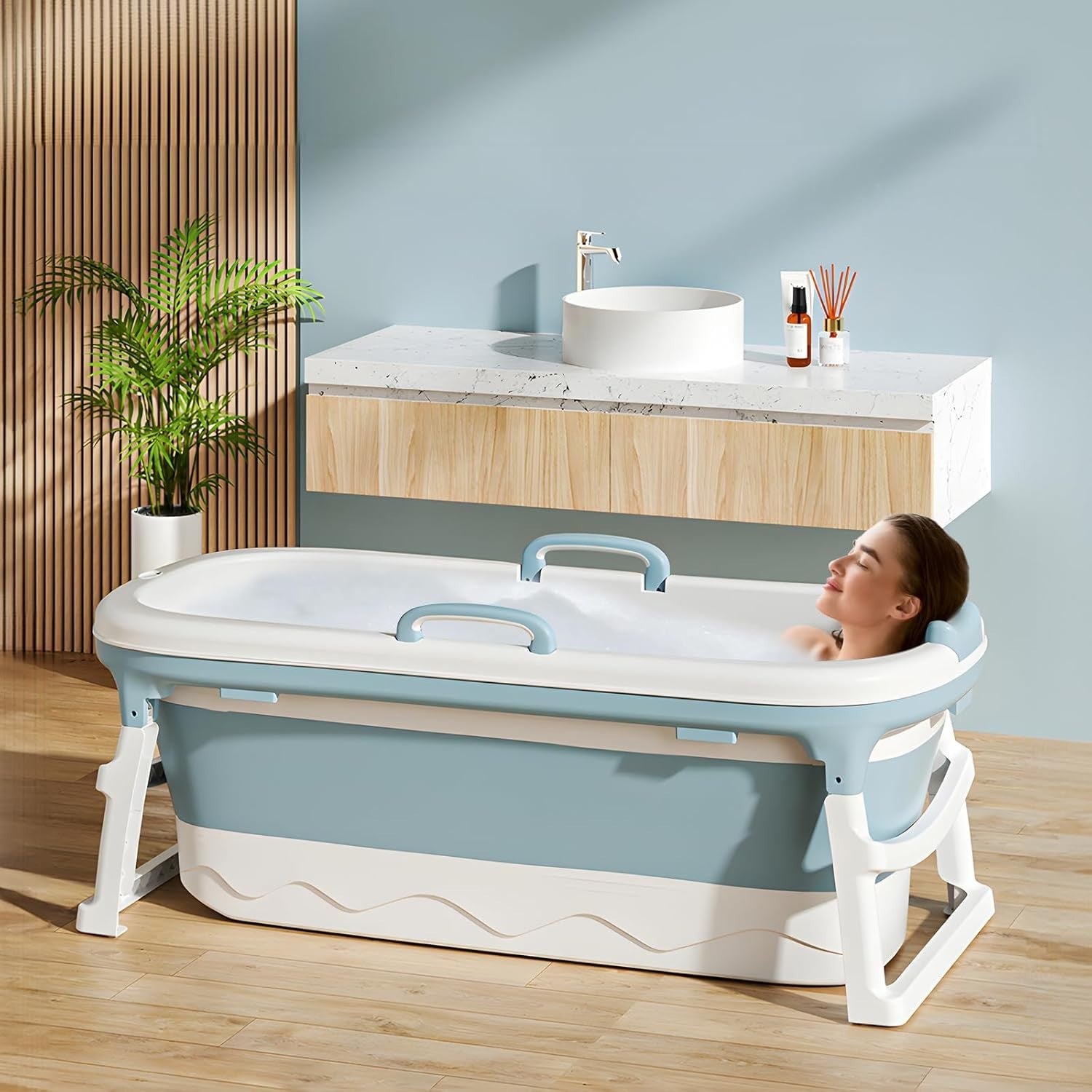 Large Foldable Portable Adult Bathtub 138x62x52cm with Lid & Foot Massage - Kwikley