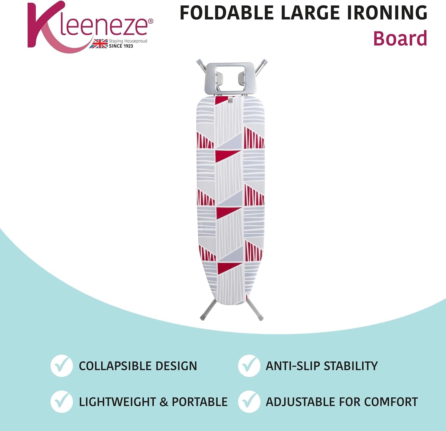 Large Folding Ironing Board Adjustable Height Lightweight Anti Slip Feet - Kwikley