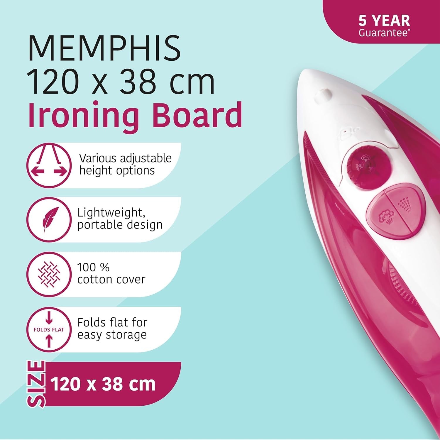 Large Folding Ironing Board Adjustable Height Lightweight Anti Slip Feet - Kwikley