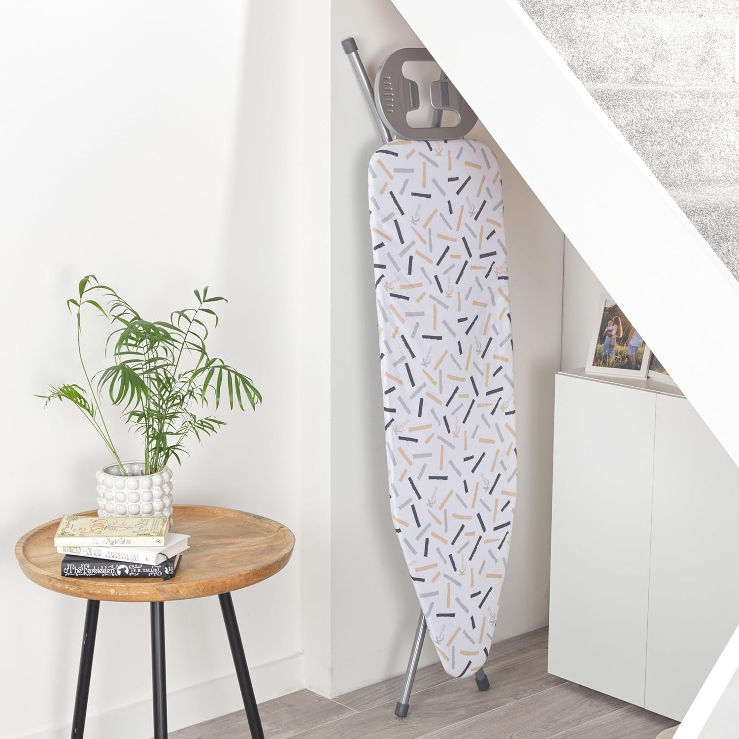 Large Folding Ironing Board with Iron Rest Height Adjustable White 122x38cm - Kwikley