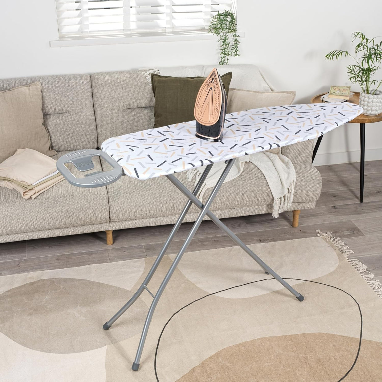 Large Folding Ironing Board with Iron Rest Height Adjustable White 122x38cm - Kwikley
