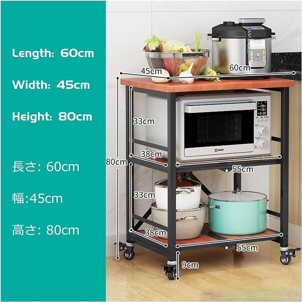 Large Folding Kitchen Cart 3 - Tier Utility Trolley w/ Wheels & Storage - Kwikley