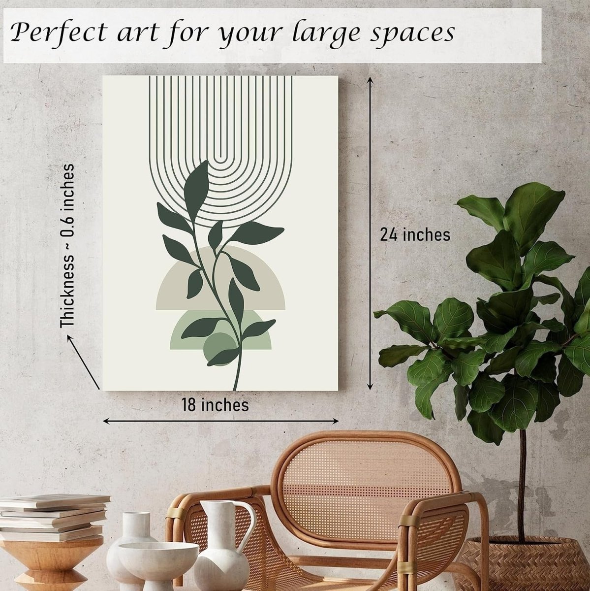 Large Framed Boho Canvas Wall Art Set 3 Sage Green 18x24 - Kwikley