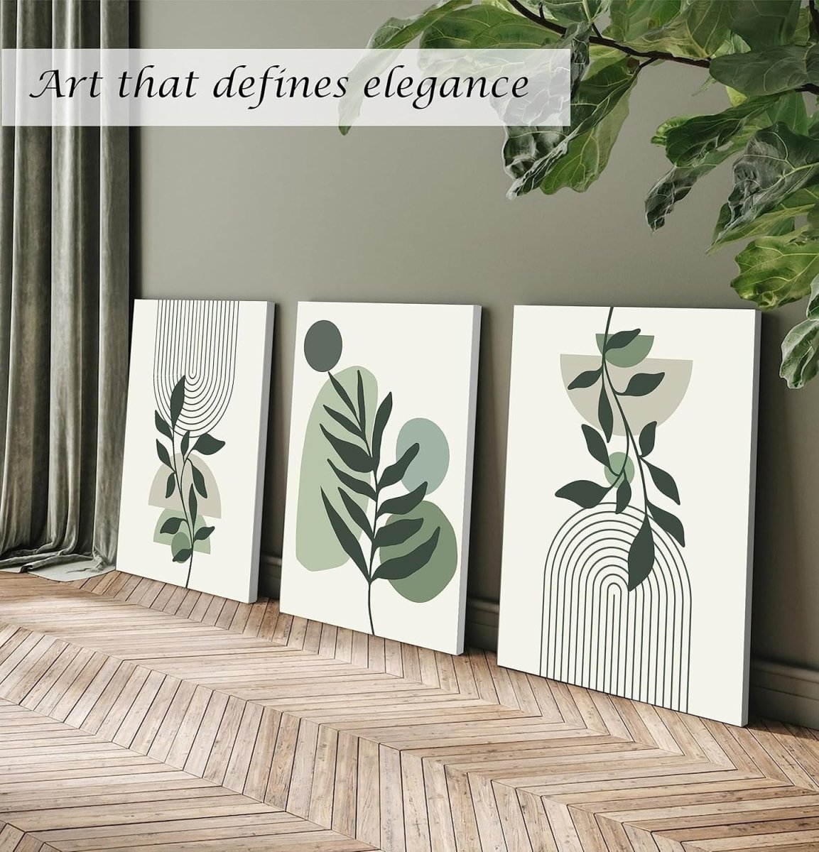 Large Framed Boho Canvas Wall Art Set 3 Sage Green 18x24 - Kwikley