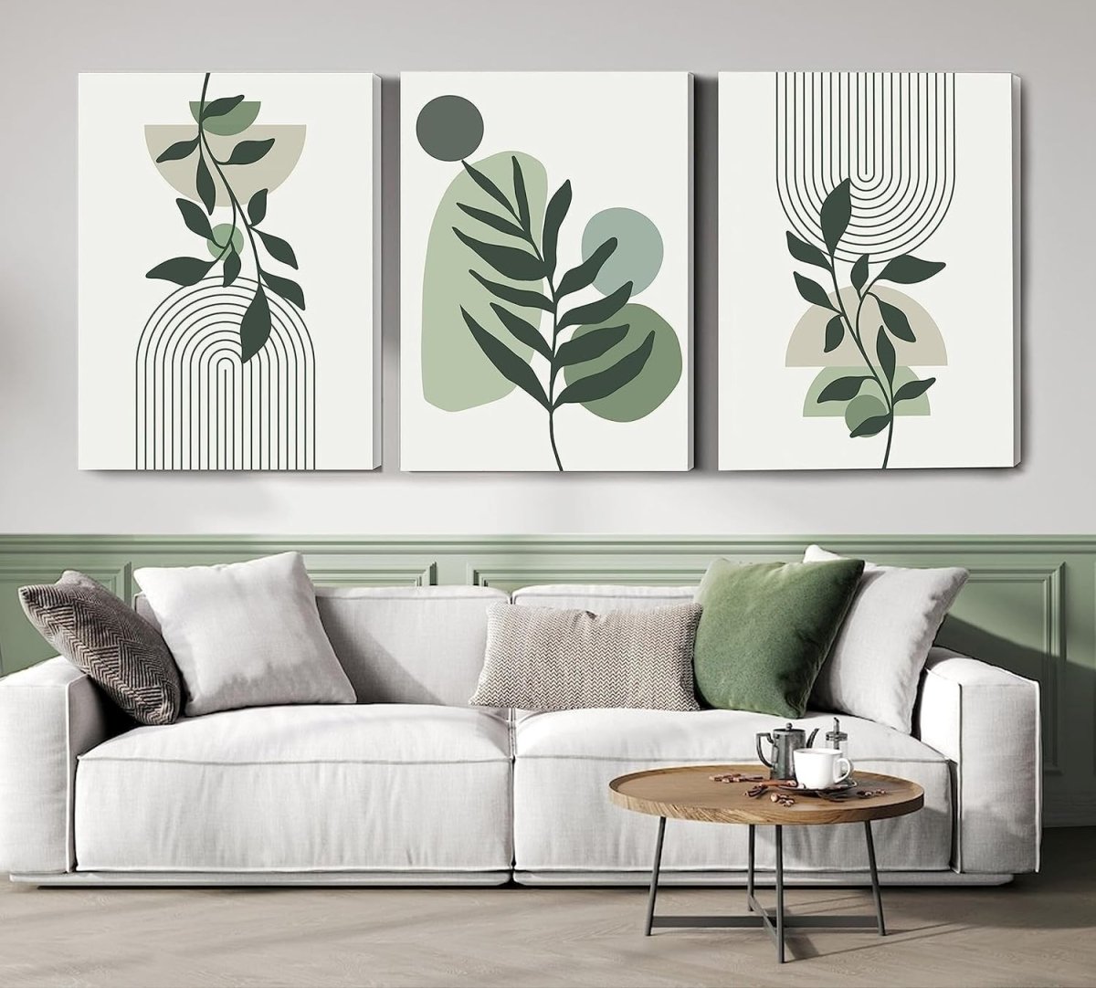 Large Framed Boho Canvas Wall Art Set 3 Sage Green 18x24 - Kwikley