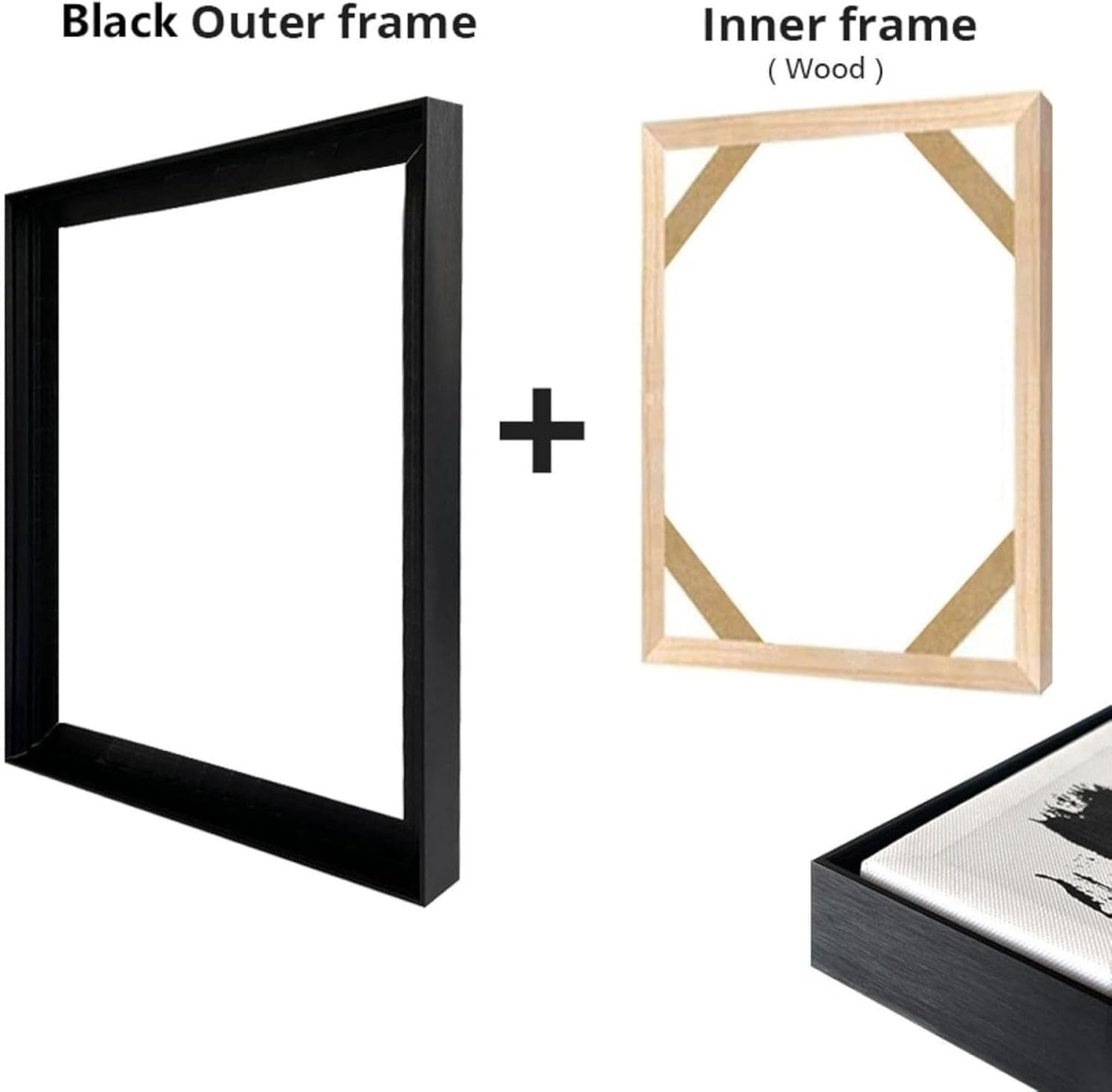 Large Framed Neutral Abstract Canvas Wall Art Black Beige 20x30in - Kwikley