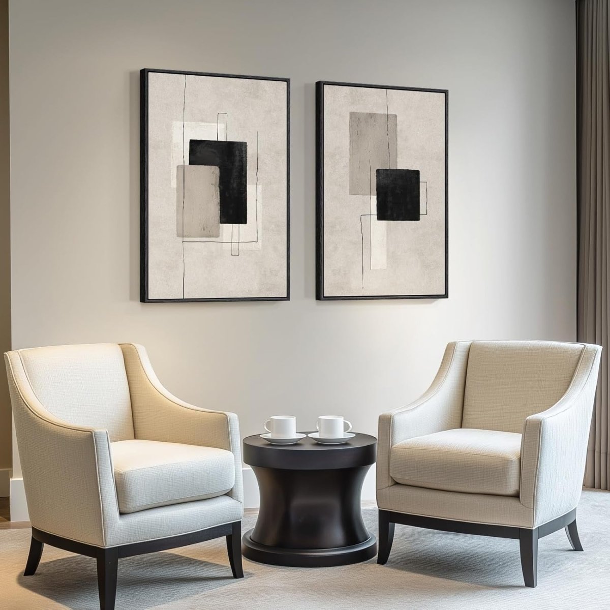 Large Framed Neutral Abstract Wall Art Set 2 24x36 Canvas - Kwikley