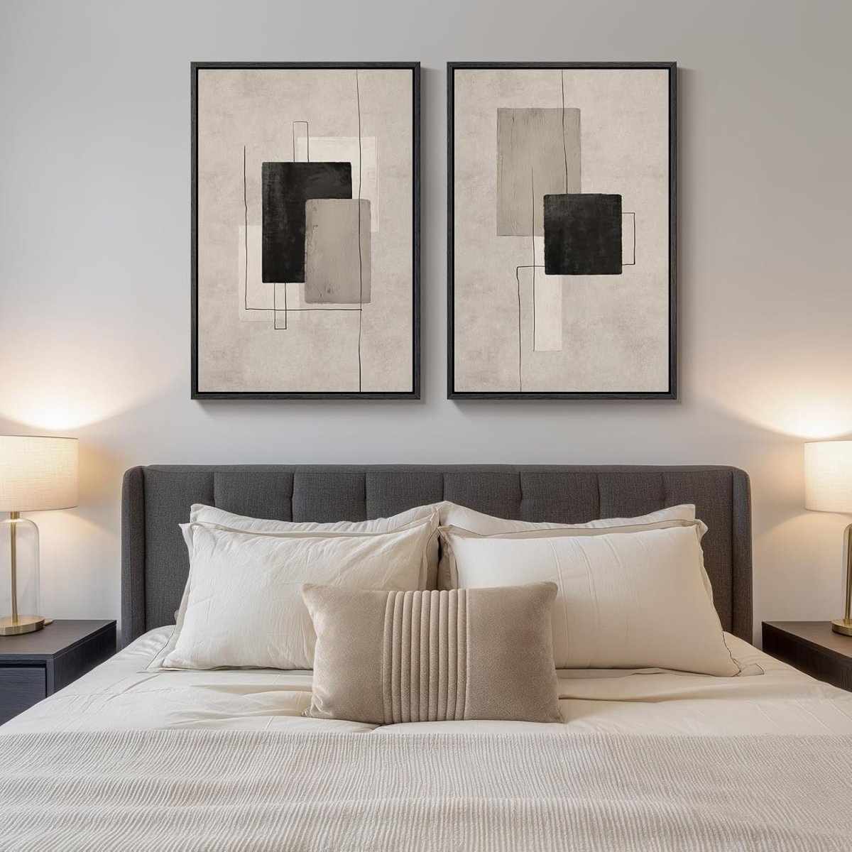 Large Framed Neutral Abstract Wall Art Set 2 24x36 Canvas - Kwikley