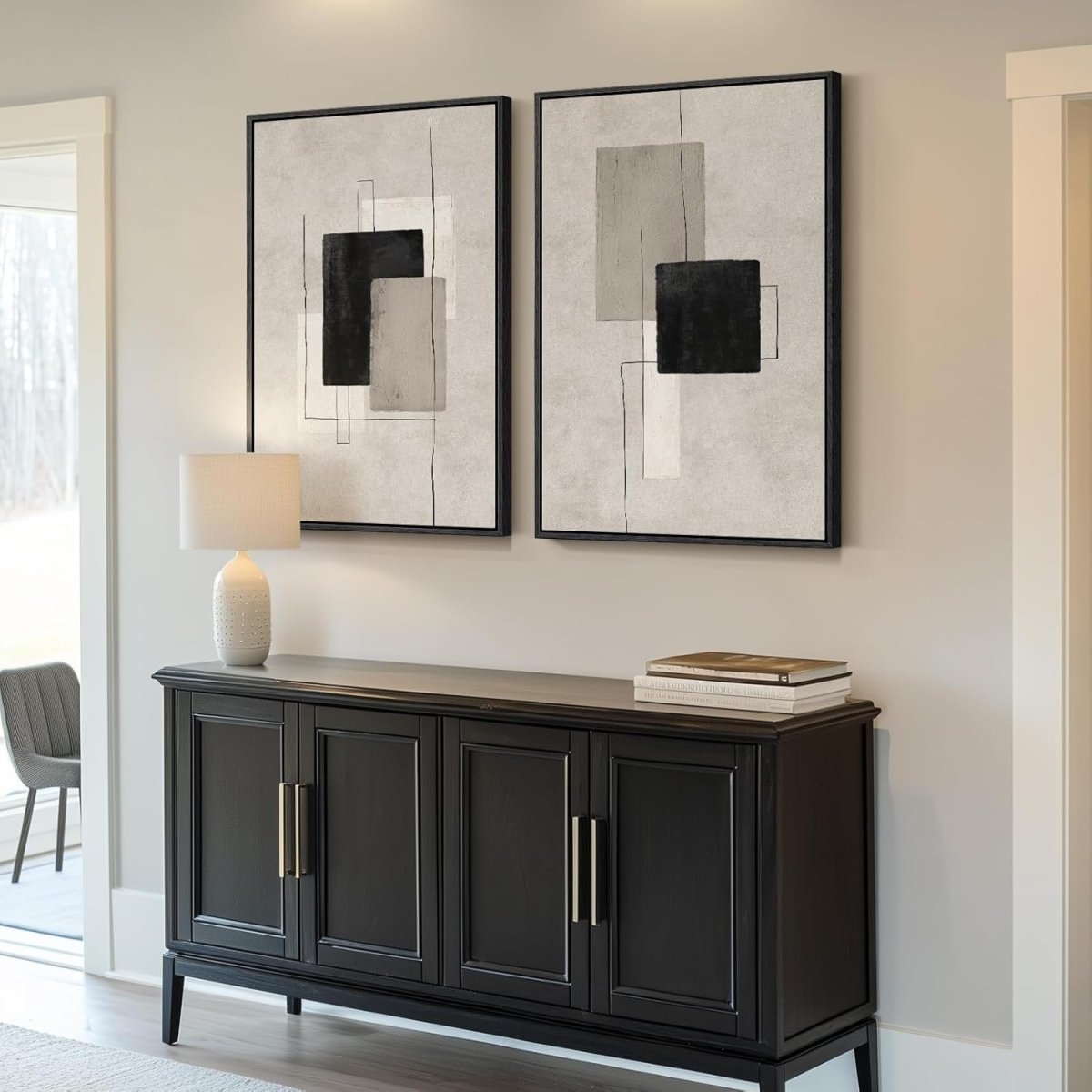 Large Framed Neutral Abstract Wall Art Set 2 24x36 Canvas - Kwikley