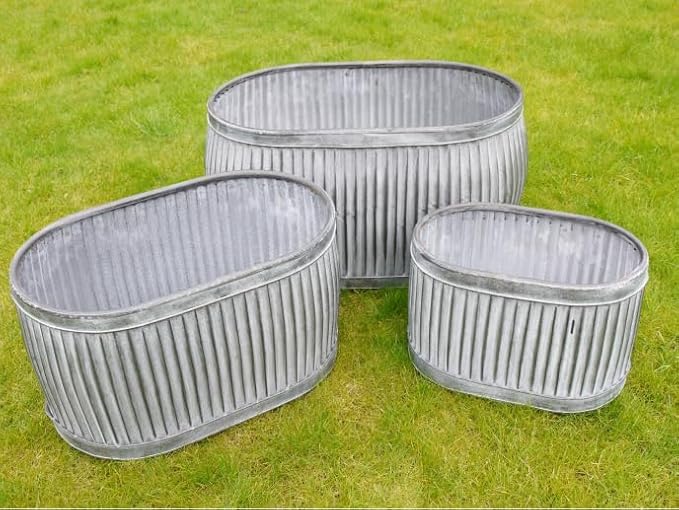 Large Galvanised Trough Planter 64cm Metal Garden Dolly Tub - Kwikley