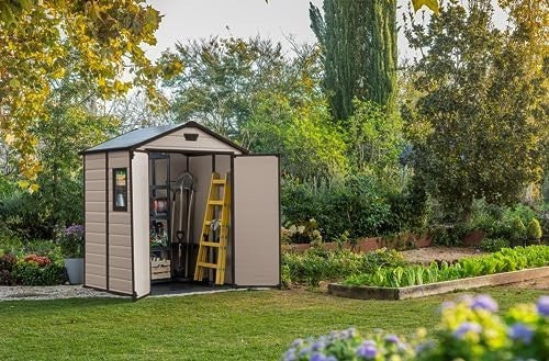 Large Garden Storage Shed 6x5ft Weatherproof Resin Unit with Floor & Window - Kwikley