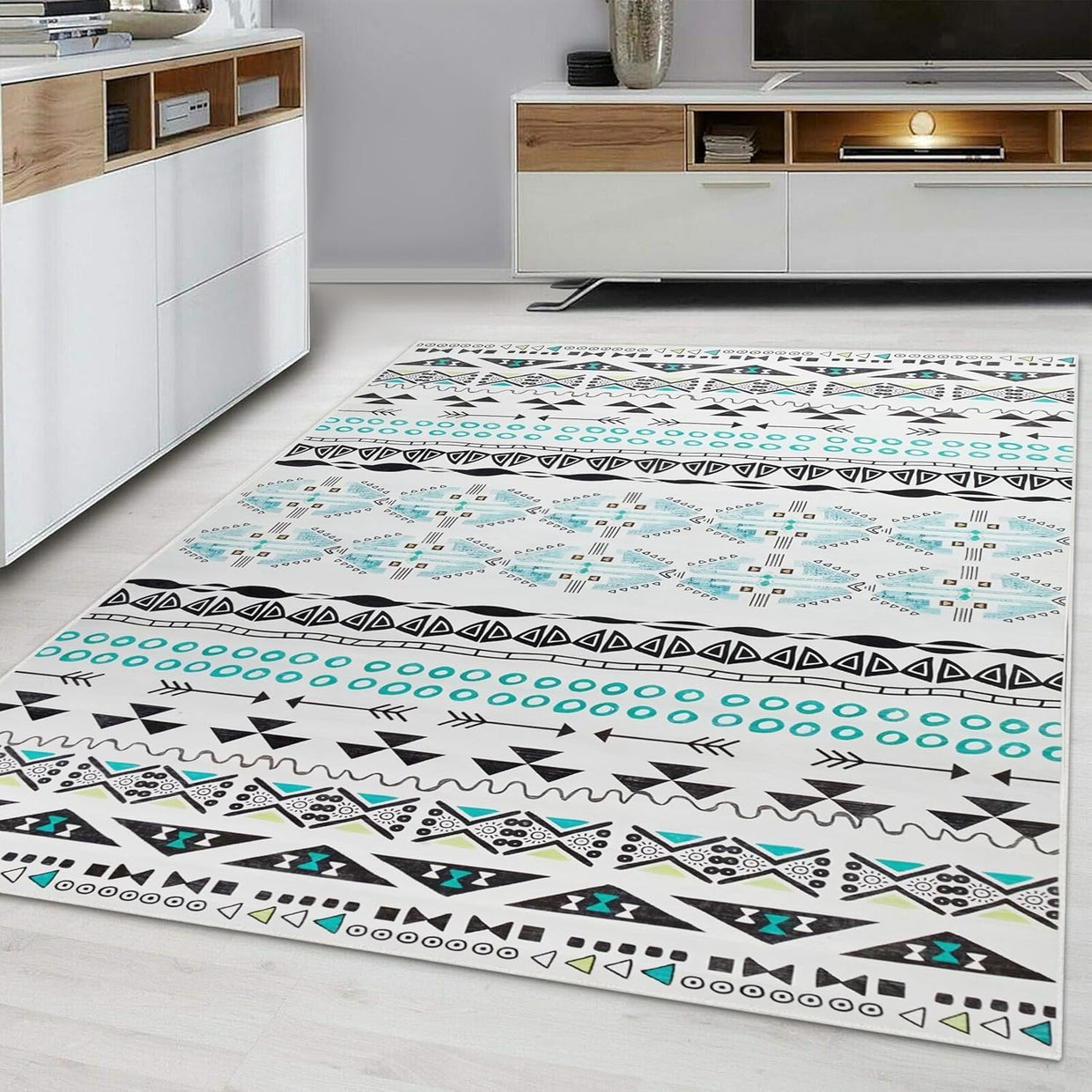 Large Geometric Pattern Area Rug Soft Touch Easy Clean Modern Floor Carpet - Kwikley