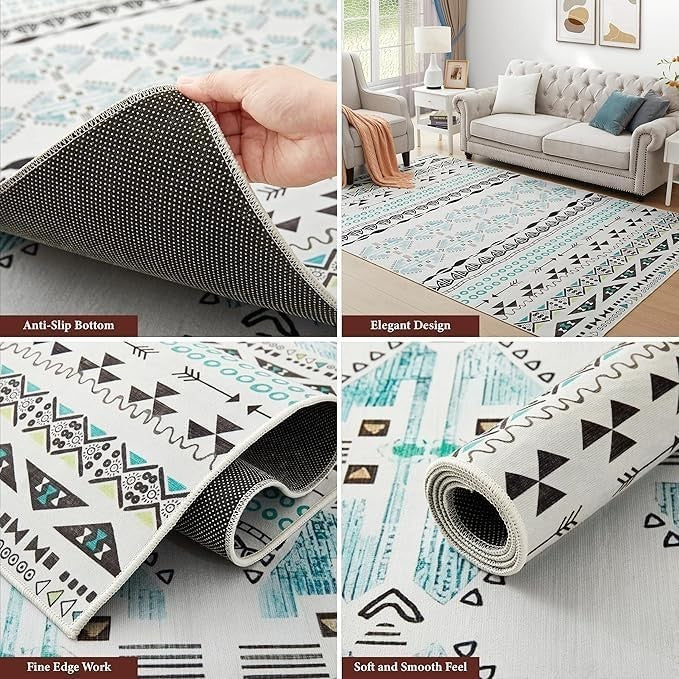 Large Geometric Pattern Area Rug Soft Touch Easy Clean Modern Floor Carpet - Kwikley