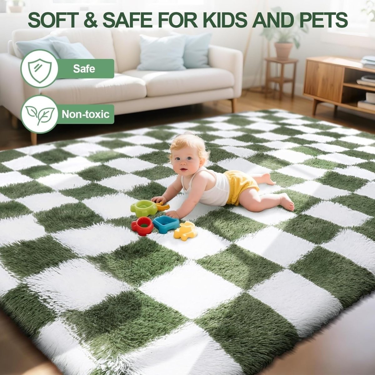 Large Geometric Rug 160x230cm Dark Green Soft Washable Anti Slip Area Carpet - Kwikley
