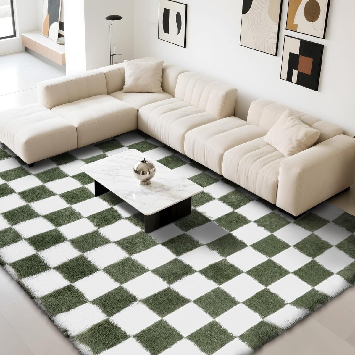 Large Geometric Rug 160x230cm Dark Green Soft Washable Anti Slip Area Carpet - Kwikley
