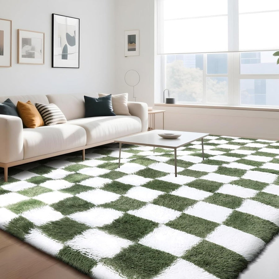Large Geometric Rug 160x230cm Dark Green Soft Washable Anti Slip Area Carpet - Kwikley