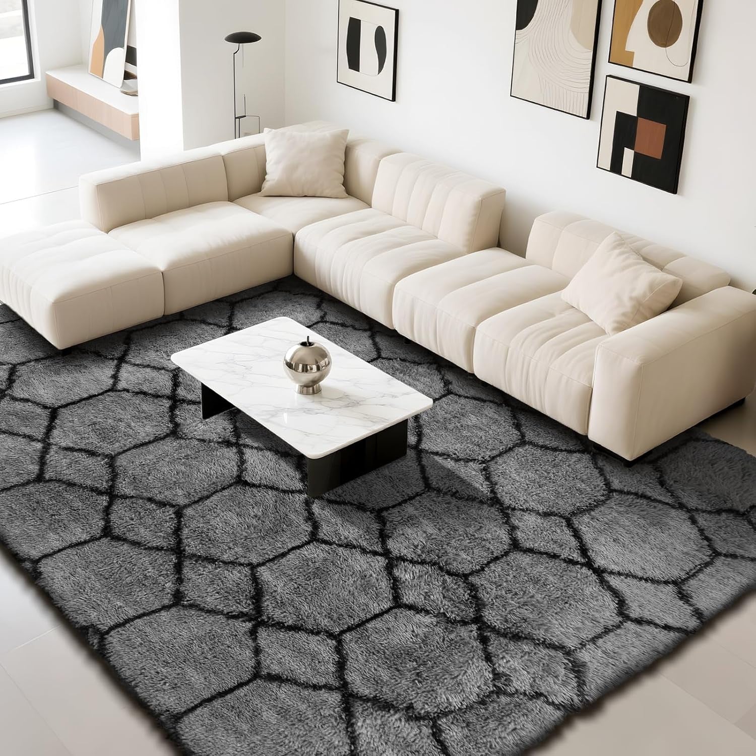 Large Geometric Rug 160x230cm Grey Soft Washable Anti Slip Area Carpet - Kwikley