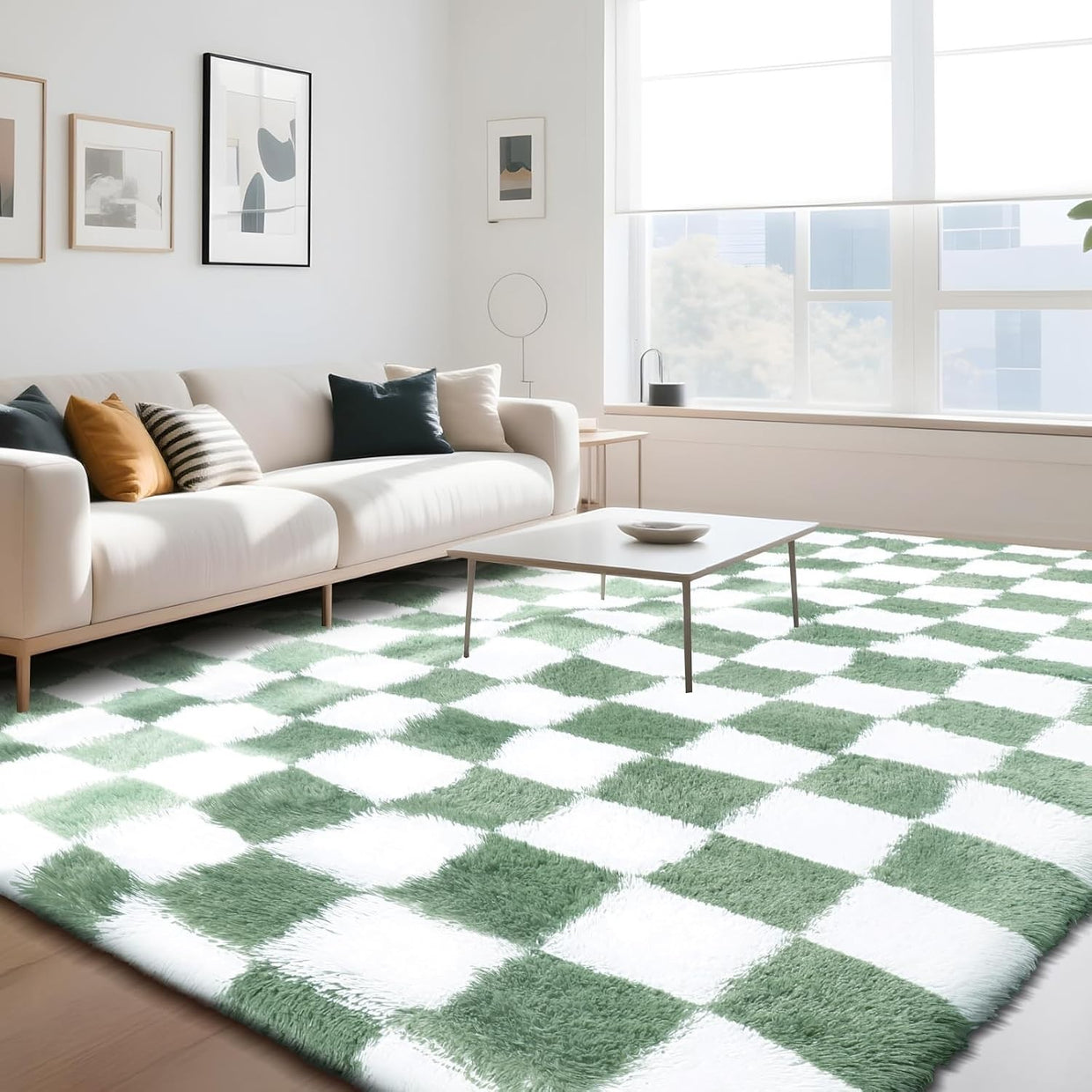 Large Geometric Rug 160x230cm Light Green Soft Washable Anti Slip Area Carpet - Kwikley