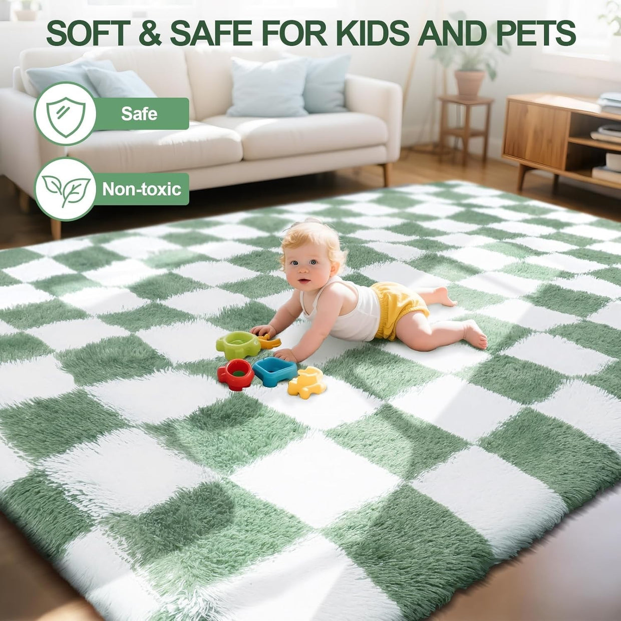Large Geometric Rug 160x230cm Light Green Soft Washable Anti Slip Area Carpet - Kwikley