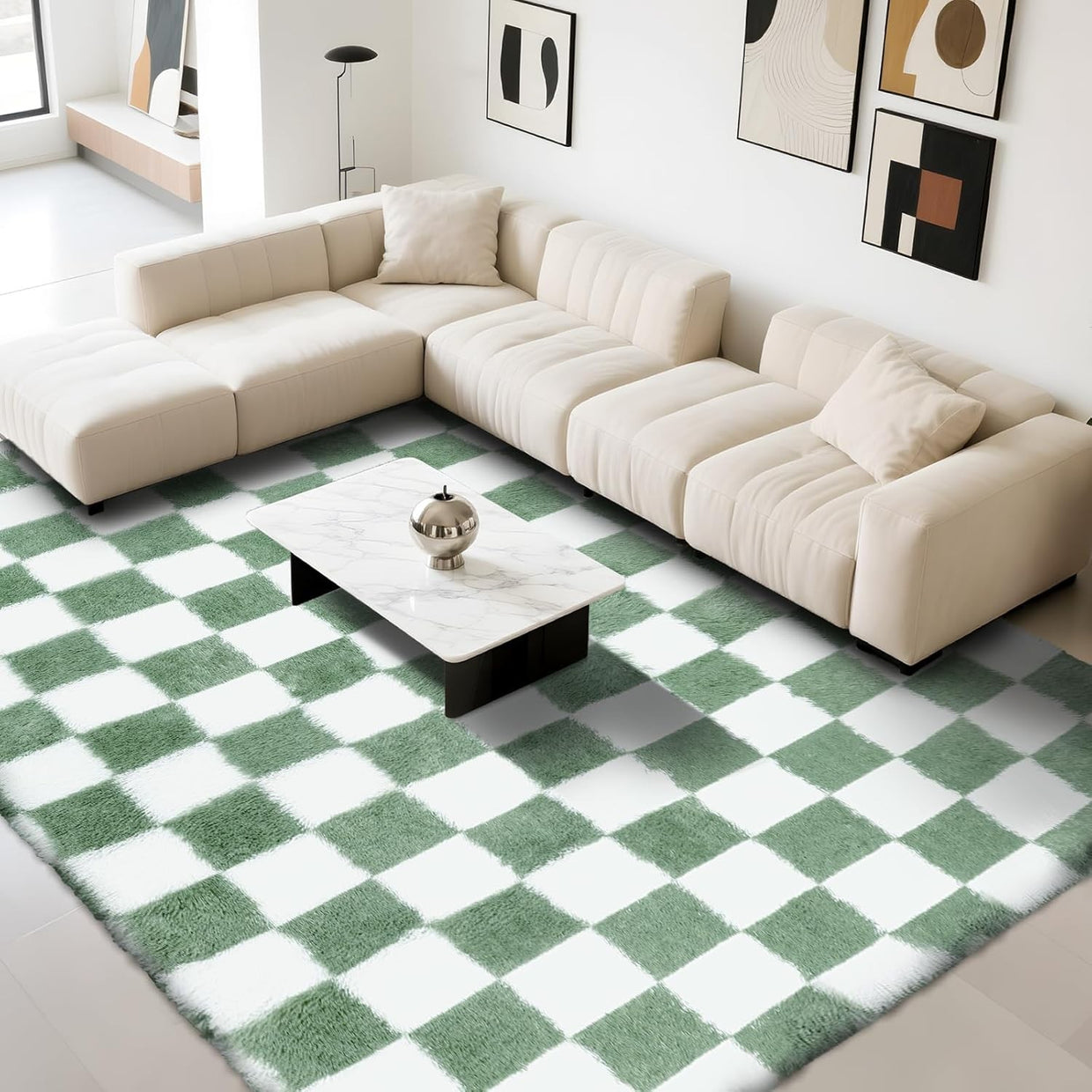 Large Geometric Rug 160x230cm Light Green Soft Washable Anti Slip Area Carpet - Kwikley