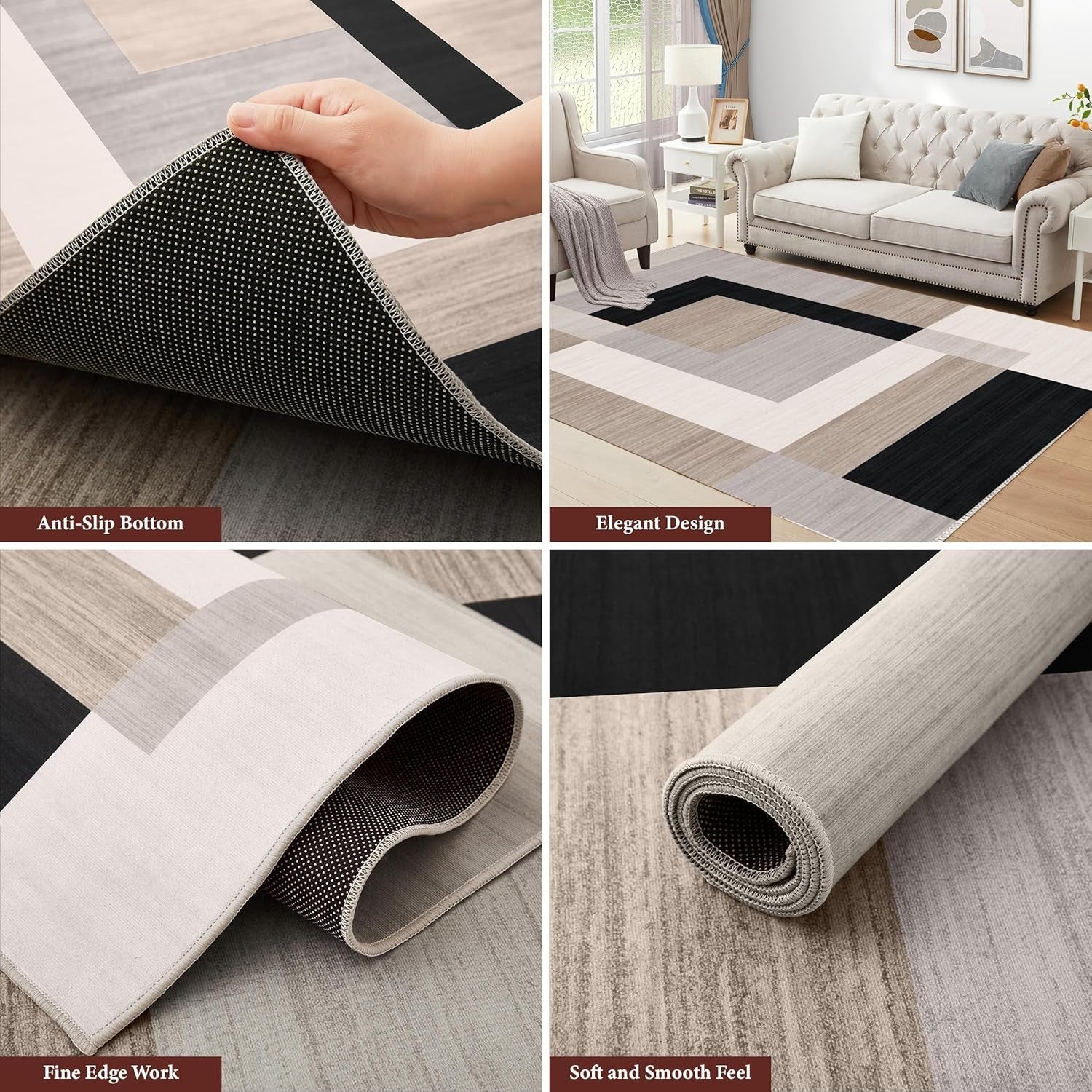 Large Geometric Rug 200x290cm Soft Modern Non - Slip Area Carpet Living Room - Kwikley
