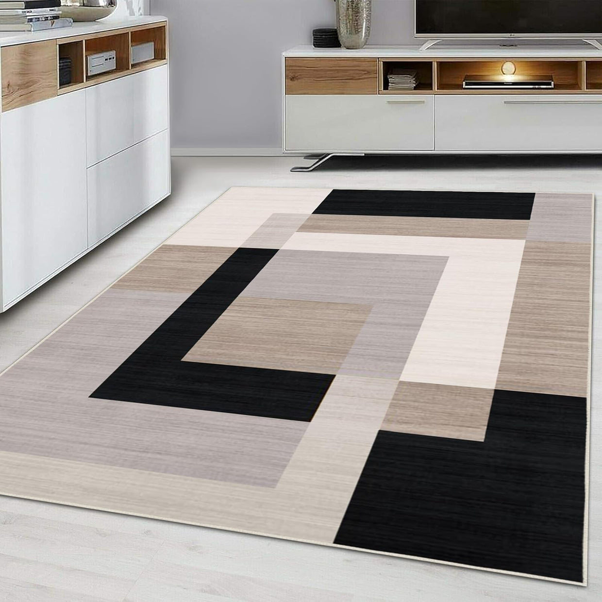Large Geometric Rug 200x290cm Soft Neutral Non - Slip Modern Living Room Bedroom - Kwikley