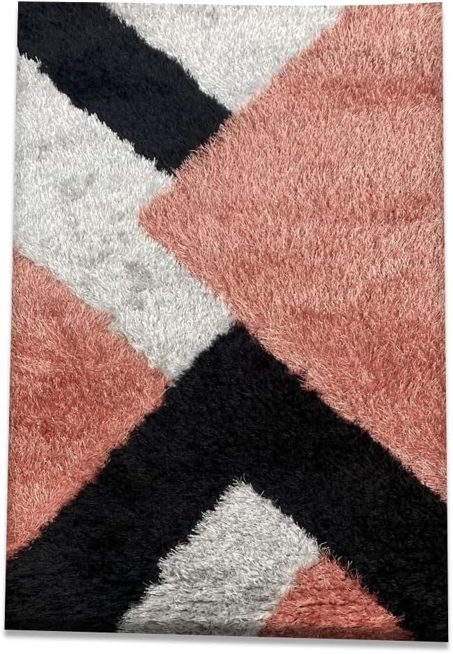 Large Geometric Shaggy Area Rug 160x230cm Soft Non Shed Living Room Carpet - Kwikley