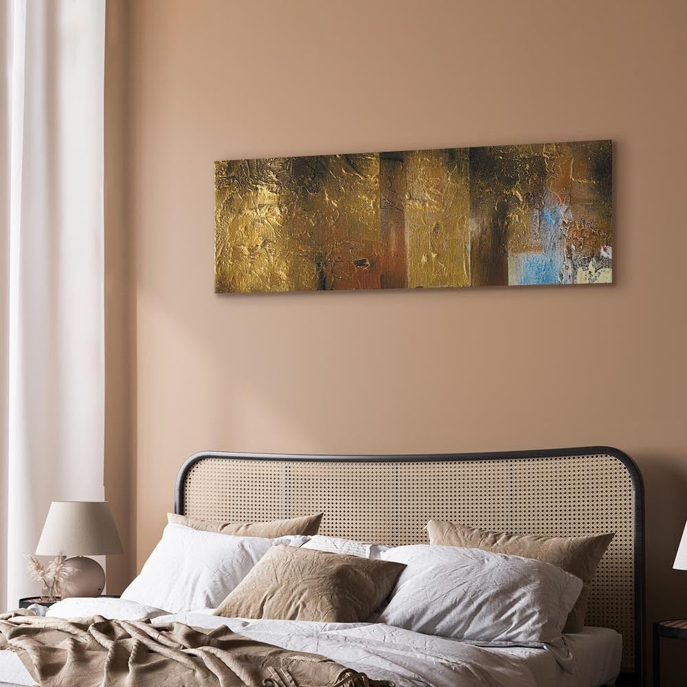 Large Gold Abstract Canvas Wall Art 150x50cm Framed - Kwikley