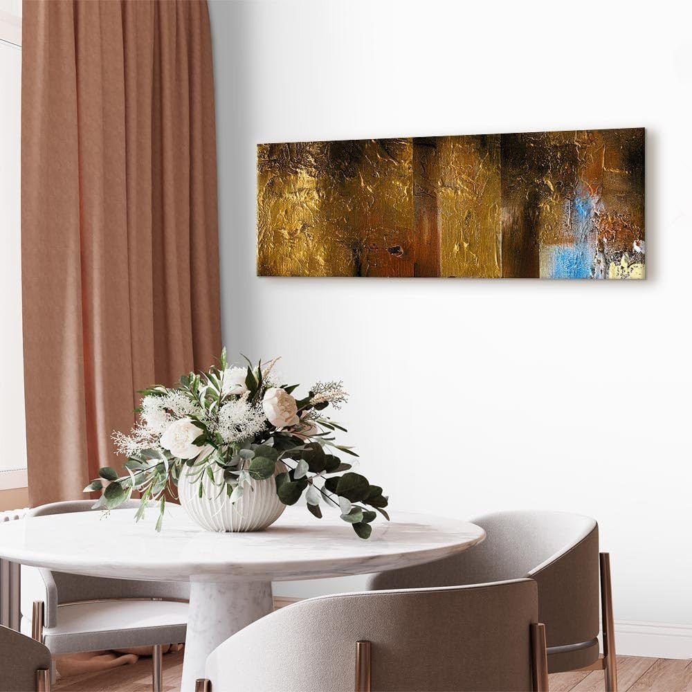 Large Gold Abstract Canvas Wall Art 150x50cm Framed - Kwikley