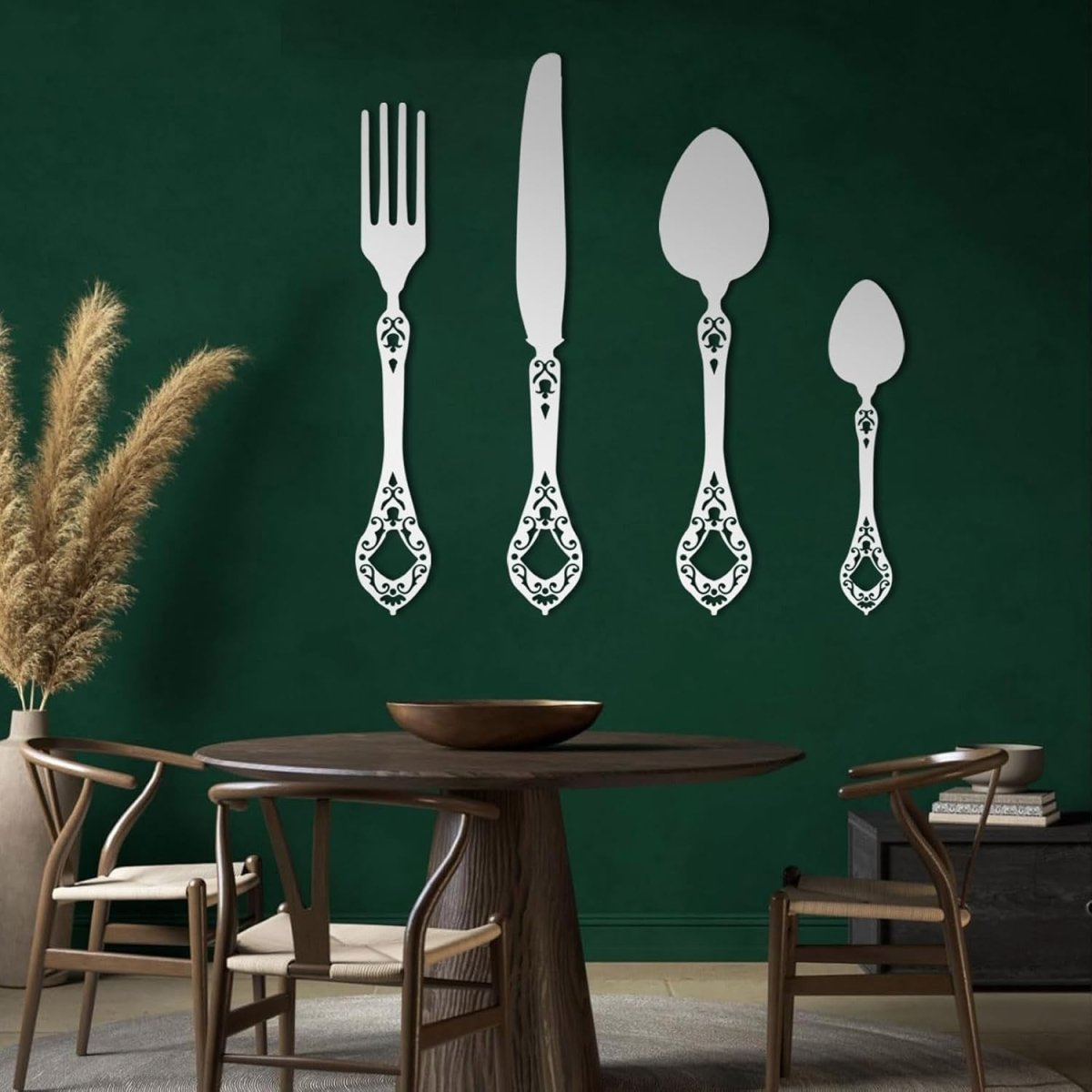 Large Gold Knife Spoon Fork Wall Art 53x28in Dining Decor - Kwikley