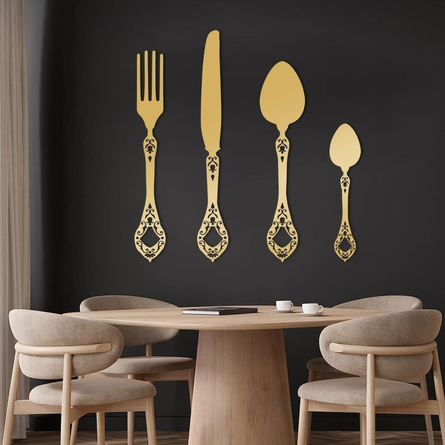 Large Gold Knife Spoon Fork Wall Art 53x28in Dining Decor - Kwikley