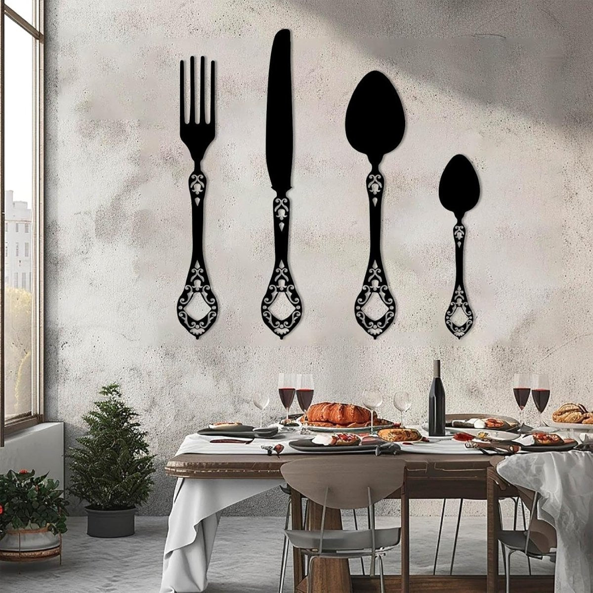 Large Gold Knife Spoon Fork Wall Art 53x28in Dining Decor - Kwikley