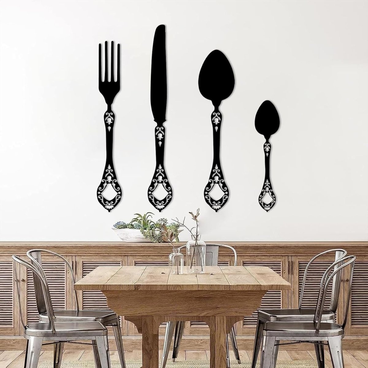 Large Gold Knife Spoon Fork Wall Art 53x28in Dining Decor - Kwikley