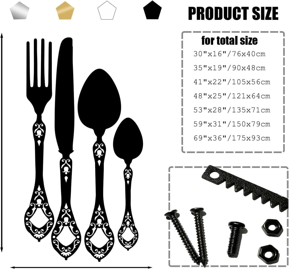 Large Gold Knife Spoon Fork Wall Art 53x28in Dining Decor - Kwikley