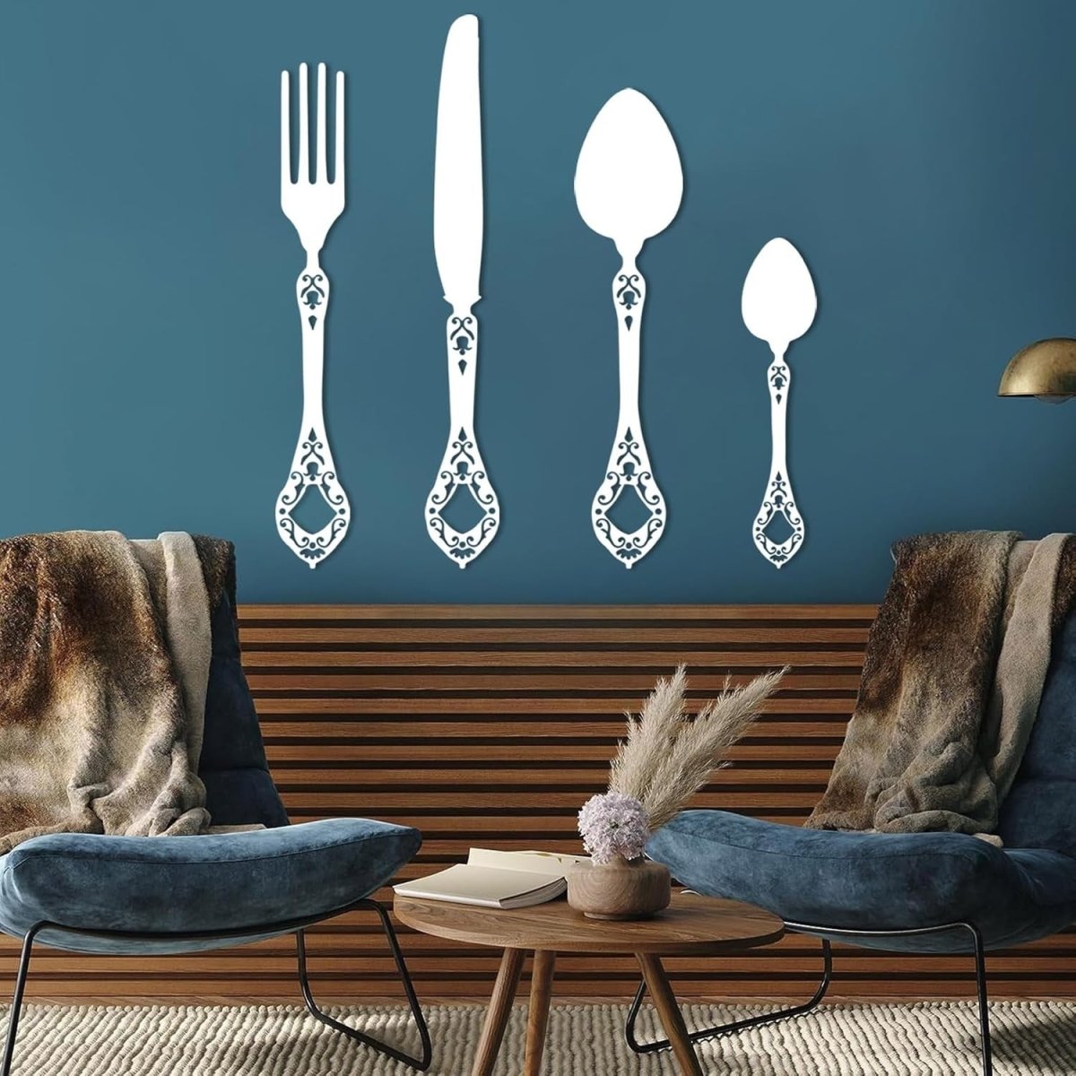 Large Gold Knife Spoon Fork Wall Art 53x28in Dining Decor - Kwikley