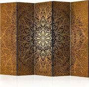 Large Gold Mandala 5 - Panel Double - Sided Room Divider Privacy Screen 225×172cm - Kwikley